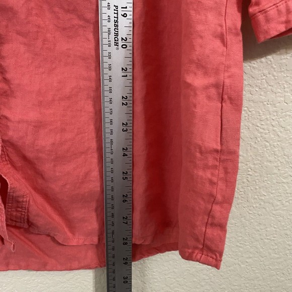 Nicole Miller Blouse Top Womens Large Linen Button Front Orange - Picture 5 of 8
